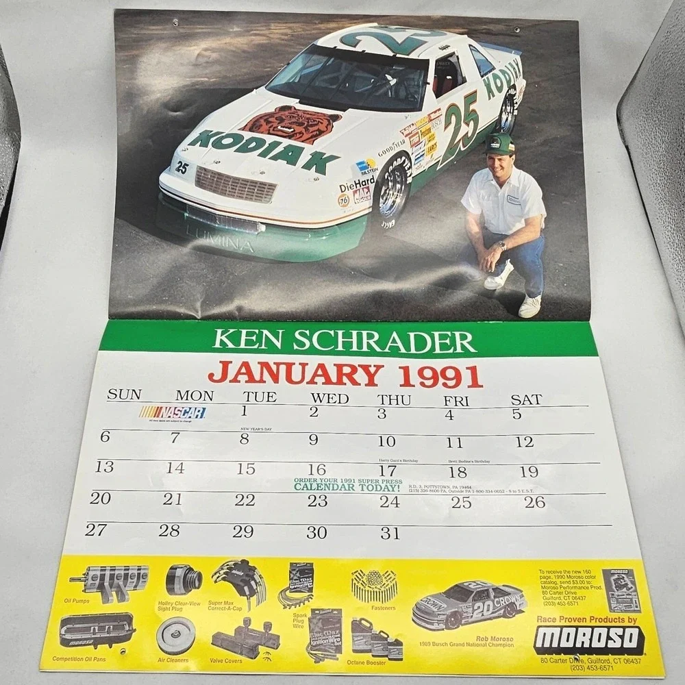 1990 Winston Cup NASCAR Driver Calendar Harry Gant Ken Schrader Geoff Bodine VTG